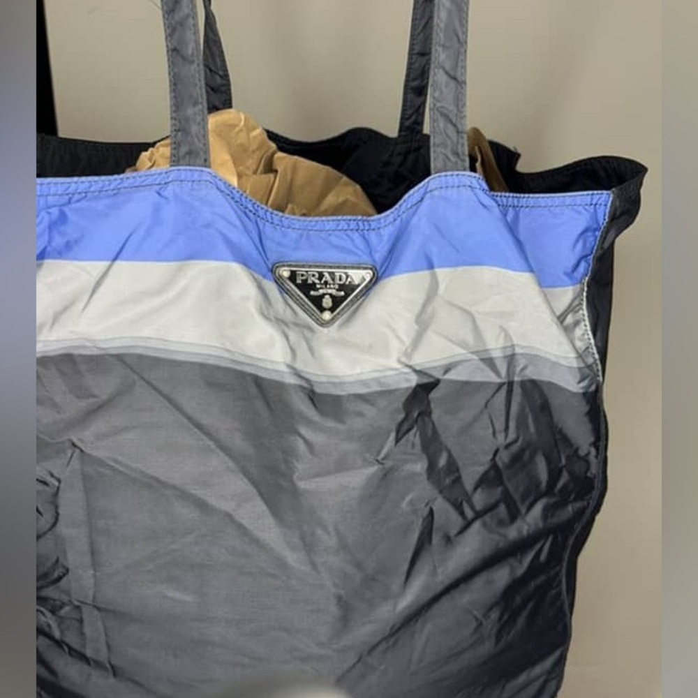 Prada Tessuto Nylon Colorblock Tote Bag – Blue, Gray & Black - Picture 4 of 4